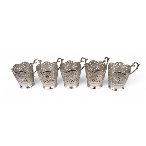 166 - Persian5 pierced silver cup standsHallmarked, Persian, 84Property of a noblemanTo be sold without re... 