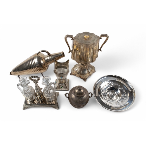 180 - A mixed lot of silverTo include:[a] French, 19th century, A silver and cut glass oil and vinegar cru... 