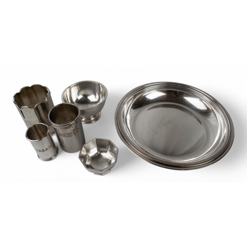 191 - A mixed lotTo include:[a] A silver plate entrée dish with lid[b] Two Asprey silver bowls, hal... 