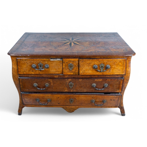 227 - Dutch18th centuryA very fine marquetry inlaid chest of drawers, with central compass Burr walnu... 