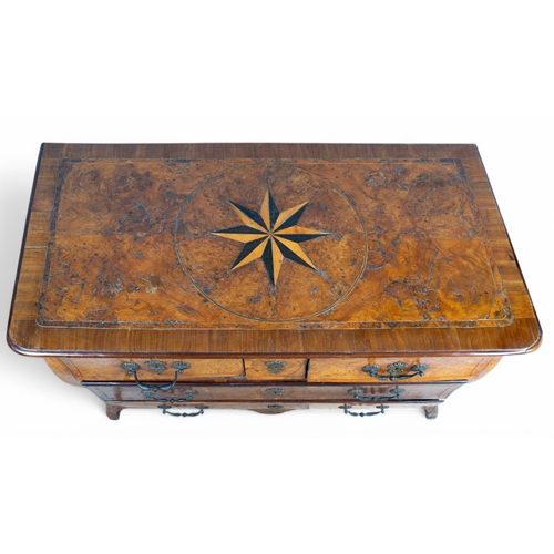 227 - Dutch18th centuryA very fine marquetry inlaid chest of drawers, with central compass Burr walnu... 