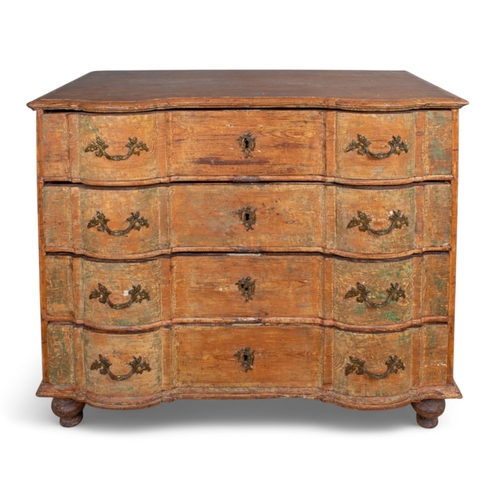 232 - Swedish18th centuryA serpentine front four drawer, bronze mounted, chest of drawers, on bun feet.Pro... 