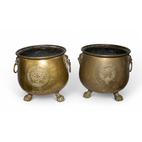 242 - A near pair of brass jardinières, with the arms of France and Navarre engraved to sidesOn bal... 