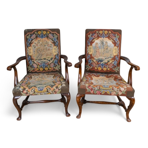 254 - 20th century,A pair of armchairs with embroidered upholsteryDamage to fabricDimensions:42 in. (H) x ... 