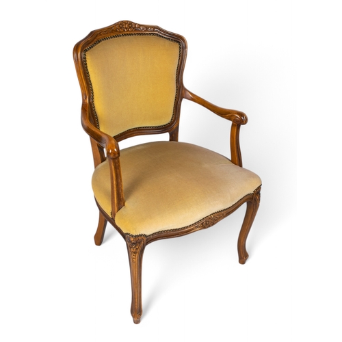 255 - A Louis XV style armchairUpholstered in modern pale yellow upholsteryTo be sold without reserveDimen... 