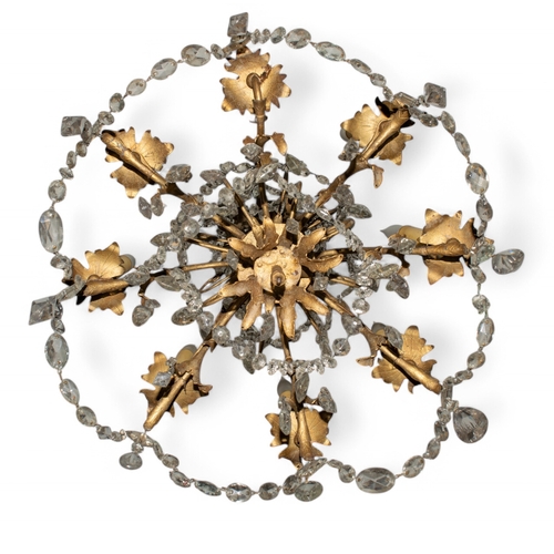 261 - A group of four lampsTo include:[a] A brass chandelier with six arms and foliate decorative pieces[b... 