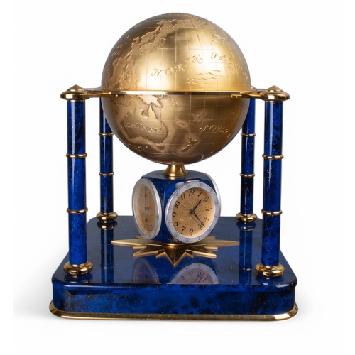 264 - Swiss, ImhofA globe clockTogether with a vintage semi precious stone globeProperty of a noblemanTo b... 