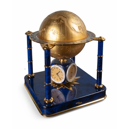 264 - Swiss, ImhofA globe clockTogether with a vintage semi precious stone globeProperty of a noblemanTo b... 