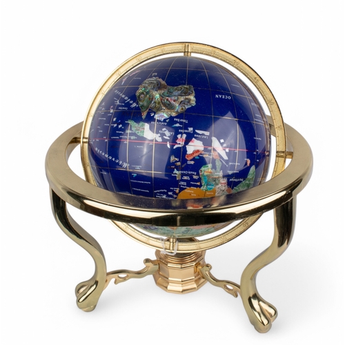 264 - Swiss, ImhofA globe clockTogether with a vintage semi precious stone globeProperty of a noblemanTo b... 