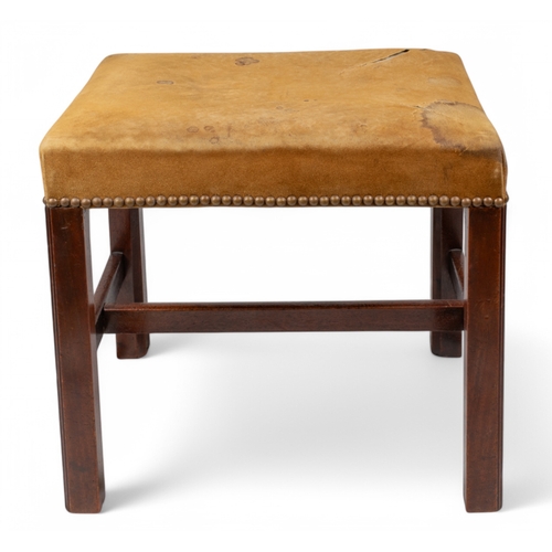 267 - Antique[a] A swing footstool, fully upholstered in velvetTogether with:[b] A suede upholstered small... 