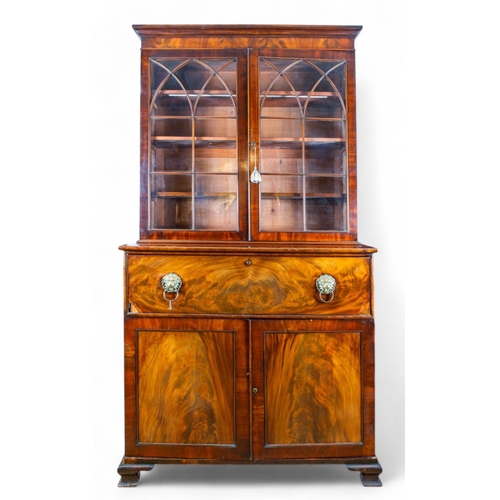 274 - GeorgianA secretaire bookcase with three bookshelves and two lion-head brass handlesMahoganyProperty... 