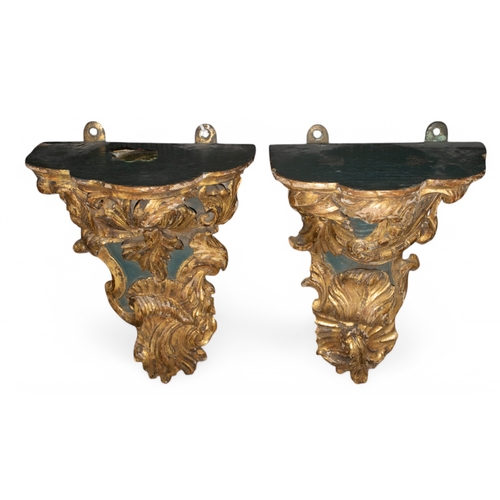 302 - 18th centuryA pair of gilded wall bracketsEach carved with leavesFrom the Fane CollectionDimensions:... 