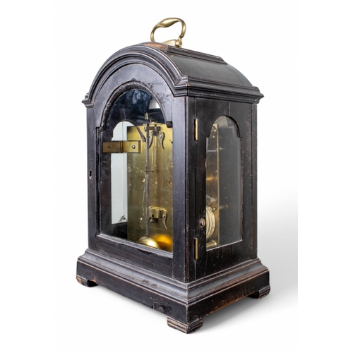 305 - Alex Cumming (British, 1732-1814)Brass mounted ebonised quarter chiming table clockWith pendulum and... 