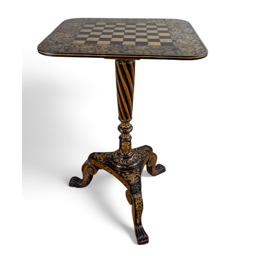 308 - AntiqueA Japanned, black lacquer and gilt chess table on three paw feetFrom the Fane CollectionDimen... 