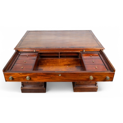 329 - Victorian or earlierA large mahogany partners desk. The upper part with one long drawer and pull-out... 