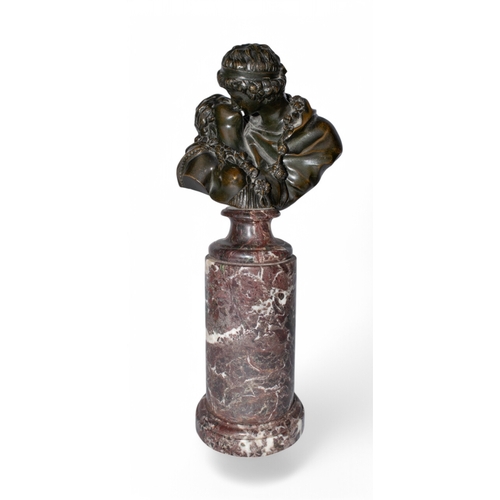 339 - French18th centuryA bronze of two classical lovers embracingMounted on a marble columnFrom the Fane ... 