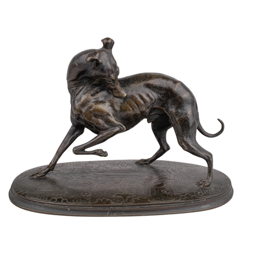 341 - Joseph Francois Victor Chemin (French, 1825-1901)A bronze whippetWith front leg left lifted and scra... 