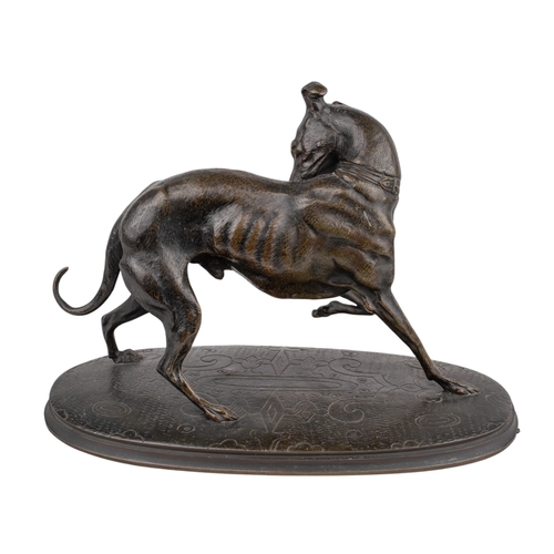 341 - Joseph Francois Victor Chemin (French, 1825-1901)A bronze whippetWith front leg left lifted and scra... 