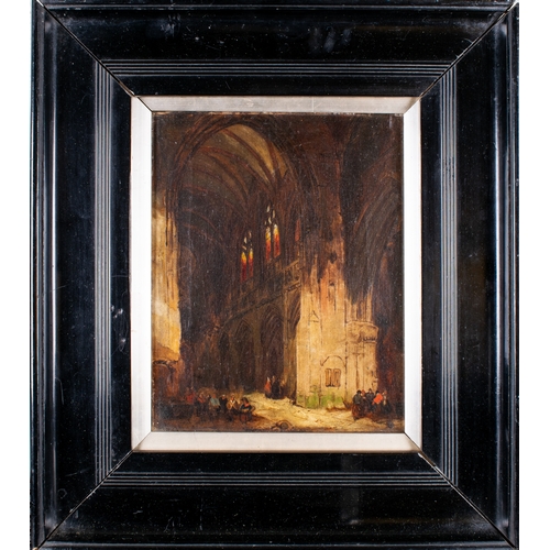 381 - Circle of David Roberts (Scottish, 1796-1864)Cathedral interiorOil on canvasDimensions:(Frame) 16.5 ... 