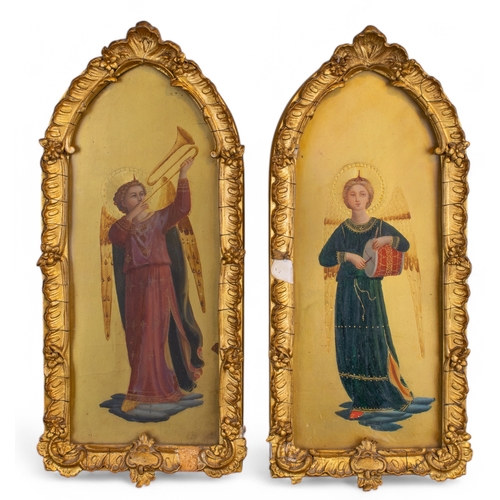 382 - After Fra Angelico (Italian, 1395-1455)A pair of angels and their instrumentsOil on panel, with punc... 