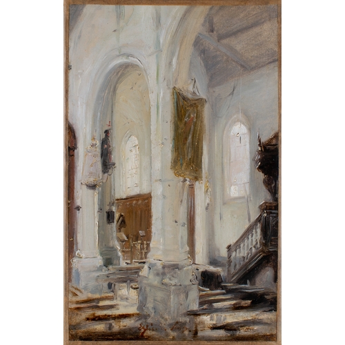 387 - Attributed to Jean-Baptiste-Camille Corot (French, 1796-1875)Mantes church interior scene, possibly ... 