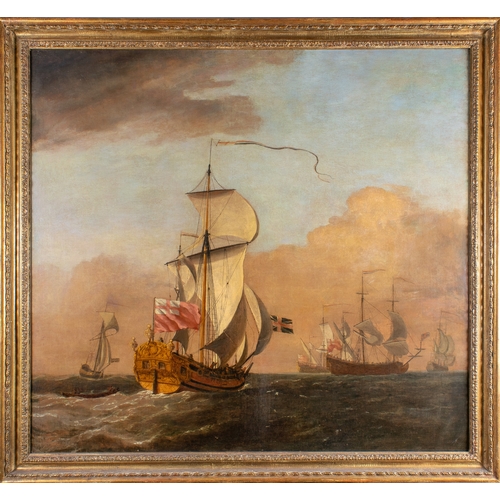 399 - Attributed to Peter Monamy (English, 1681-1749)A ship in three positionsOil on canvas Signed indisti... 