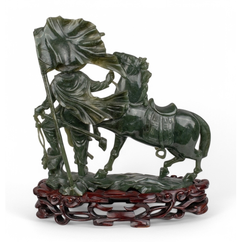 606 - A huge nephrite sculpture of eight horses on a wood standBought at Asprey and with a signed Asprey v... 