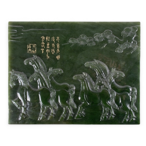 606 - A huge nephrite sculpture of eight horses on a wood standBought at Asprey and with a signed Asprey v... 