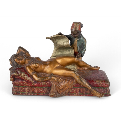 630 - AustrianCirca 1900A cold painted bronze orientalist sculpture of a nubile sleeping lady of the harem... 