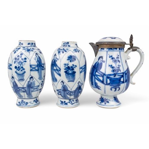 705 - Chinese, Kangxi (1622-1722)A pair of blue and white tea canisters without lids. One as found.Togethe... 