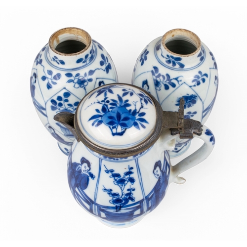 705 - Chinese, Kangxi (1622-1722)A pair of blue and white tea canisters without lids. One as found.Togethe... 