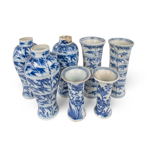 707 - Chinese, 18th centuryA group of five bamboo decorated vases. Including a small pari of sleeve vases,... 