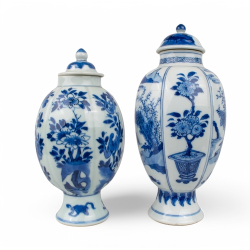 708 - Chinese, Kangxi period (1622-1722)Two blue and white canister vases with lids. One with finely paint... 