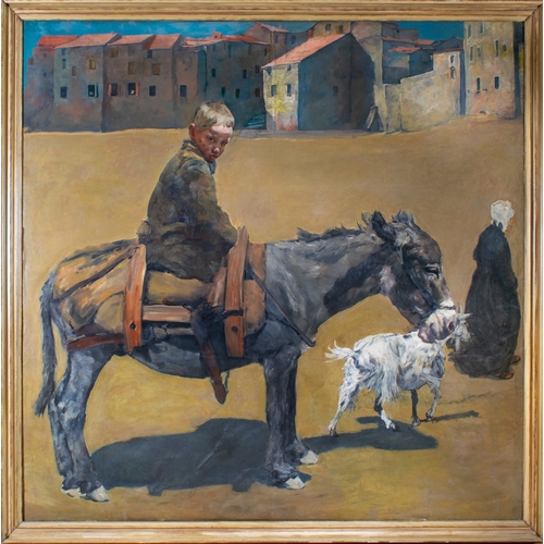 406 - Erich Wolfsfeld (German, 1884-1956) A boy seated on a donkey, a goat and a woman, possibly in Breton... 