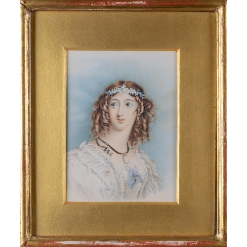 742 - 18th centuryPortrait of a lady with a Baroque pearl necklaceWatercolour on paperTogether with a port... 