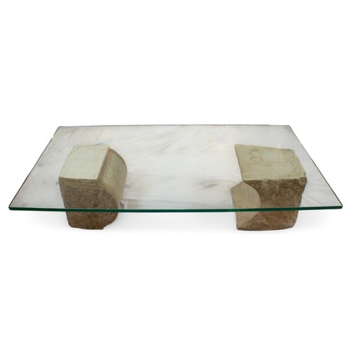 219 - AncientA glass coffee table with probably Roman period stone supportsProperty of a gentlemanDimensio... 