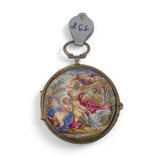 123 - British 18th centuryA Staffordshire enamel watch with erotic scene on inside lid (as found) Together... 