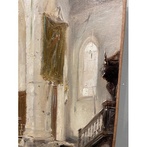 387 - Attributed to Jean-Baptiste-Camille Corot (French, 1796-1875)Mantes church interior scene, possibly ... 