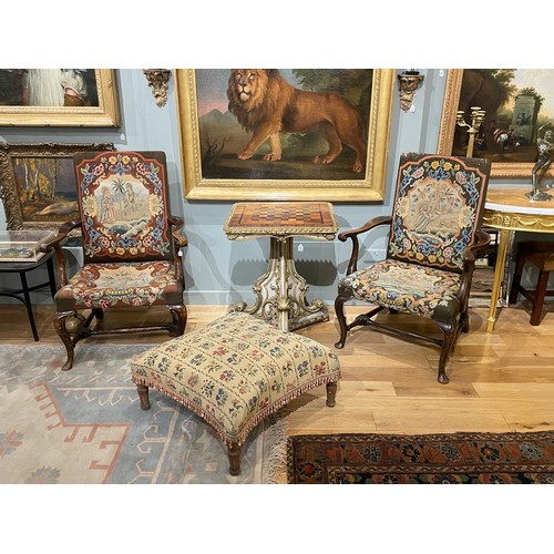 254 - 20th century,A pair of armchairs with embroidered upholsteryDamage to fabricDimensions:42 in. (H) x ... 