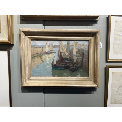 460 - Terrick Williams (English, 1860-1936)Boats at harbourOil on canvasSigned 'Terrick Williams' lower le... 