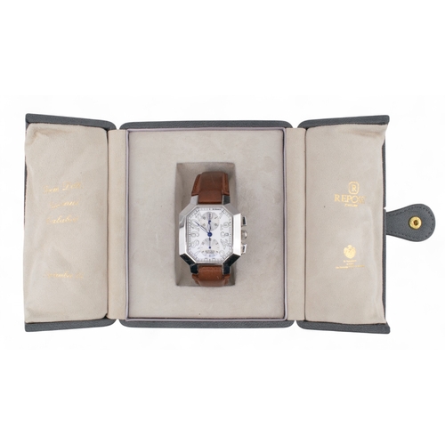 75 - RepossiA Chronograph automatic watch, stainless steel with leather strap.Limited edition (1/500), No... 