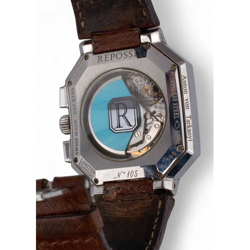 75 - RepossiA Chronograph automatic watch, stainless steel with leather strap.Limited edition (1/500), No... 