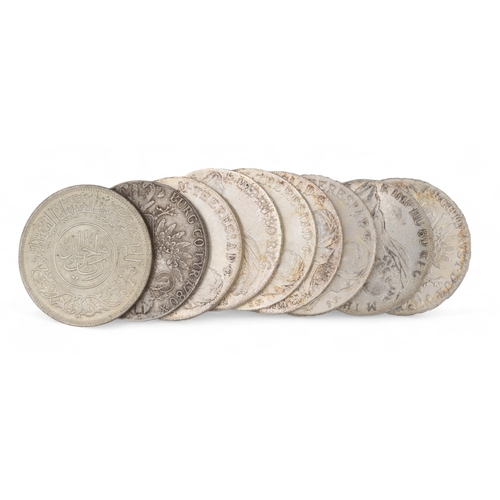 642 - A group of coinsTo include:[a] Eight silver Maria Theresa thalers (MTT)[b] 1963, A&nbsp;Yemen one Ri... 
