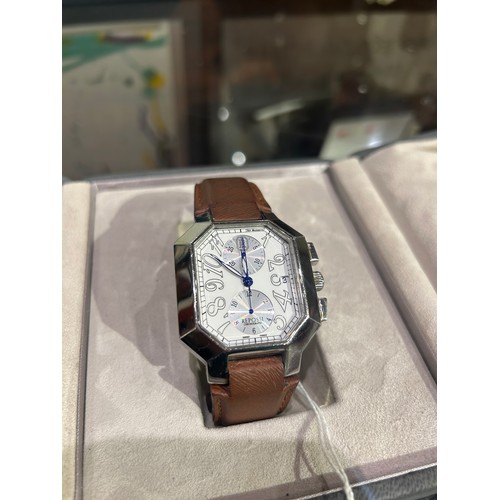 75 - RepossiA Chronograph automatic watch, stainless steel with leather strap.Limited edition (1/500), No... 