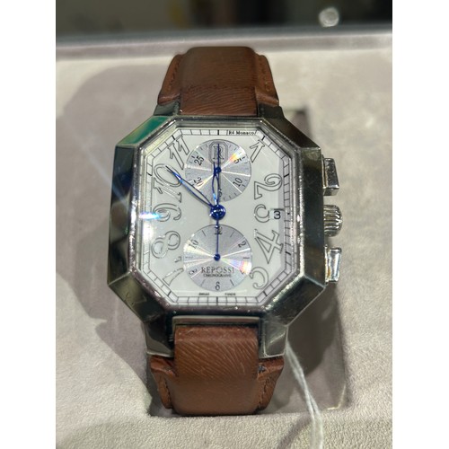 75 - RepossiA Chronograph automatic watch, stainless steel with leather strap.Limited edition (1/500), No... 