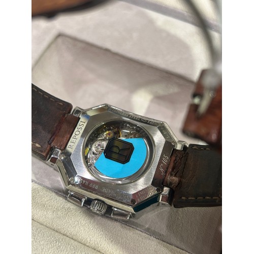 75 - RepossiA Chronograph automatic watch, stainless steel with leather strap.Limited edition (1/500), No... 