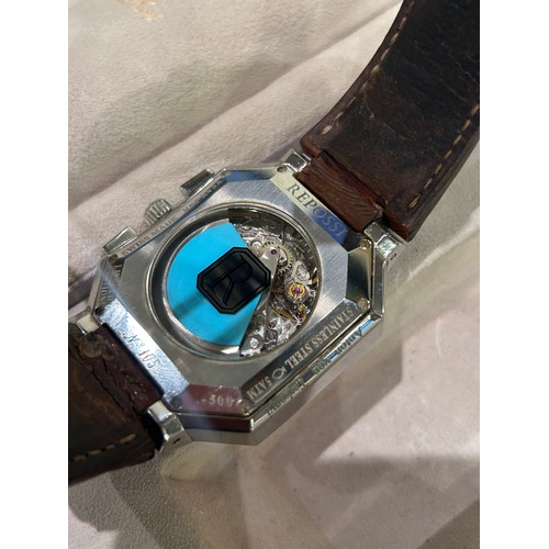 75 - RepossiA Chronograph automatic watch, stainless steel with leather strap.Limited edition (1/500), No... 