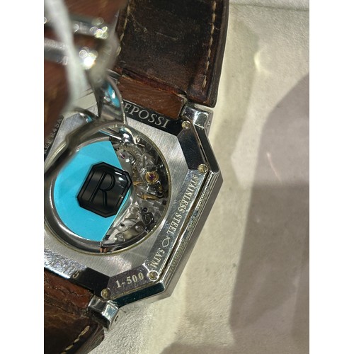 75 - RepossiA Chronograph automatic watch, stainless steel with leather strap.Limited edition (1/500), No... 