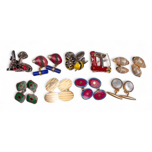 130G - A group of nine cufflinksTo include:[a] Purdey, Cartridge-shaped silver cufflinks, hallmarked Birmin... 