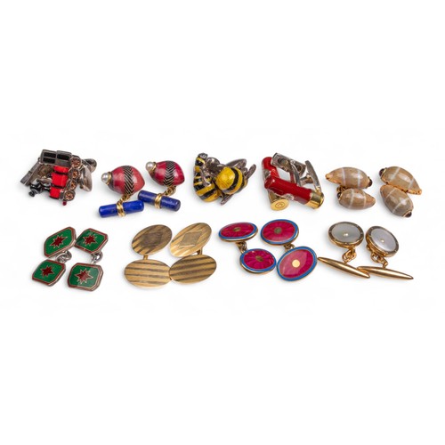 130G - A group of nine cufflinksTo include:[a] Purdey, Cartridge-shaped silver cufflinks, hallmarked Birmin... 